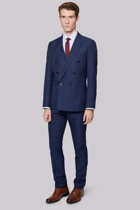 Moss Bros Skinny Fit Blue Sharkskin Double Breasted Suit