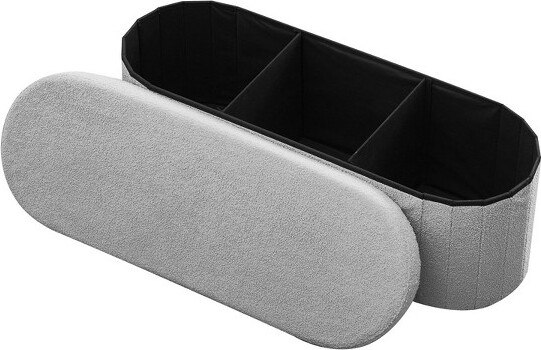 VEVOROvalStorageOttomanBenchFoldableTeddyFleeceUpholsteredEnd-of-BedBenchwithLargeStorage660lbCapacityforLivingRoomBedroom