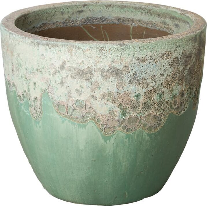 Emissary 23 in. L x 20 in. H Reef/Spa Blue Ceramic Round Planter with Drainage Hole
