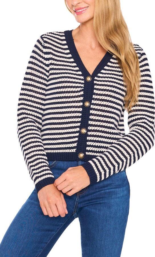CeCe Stripe Open Stitch Cardigan