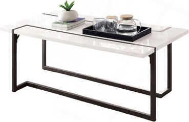 Corrigan Studio Modern Contemporary Style Coffee Table Legs Extending Out On The Table Top Lacquer Top White And Gun Metal Finish