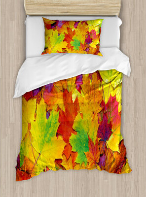 Ambesonne Fall Different Colored Vibrant Many Autumn Maple Leaves November Scene Photo Duvet Cover Set