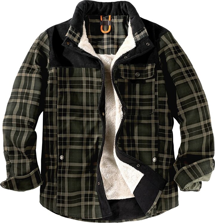 KTWOLEN Men's Padded Work Shirts Winter Quilted Thick Fleece Sherpa Lined  Button Down Shirt Plaid Flannel Shirt Jacket Lumberjack Coats Jackets Dark  Green - ShopStyle