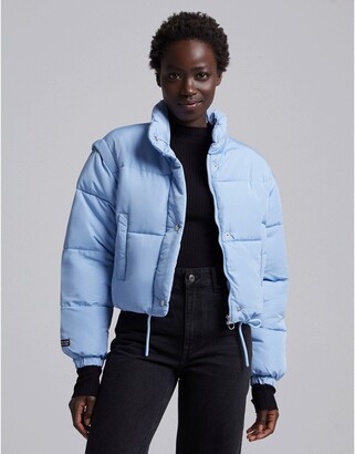 Bershka cropped puffer jacket in blue - ShopStyle
