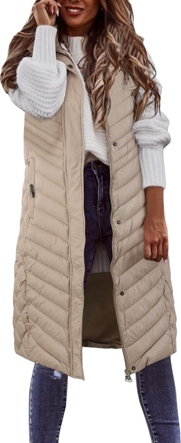 zhushuGG Long Gilet for Women UK Padded Hooded Jacket Sleeveless