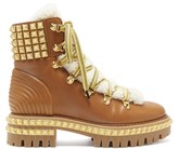 Thumbnail for your product : Christian Louboutin Yeti Donna Faux-fur Trim Studded Leather Boots - Tan