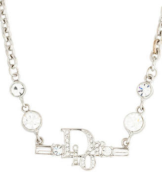 Christian Dior Crystal Chain Link Logo Necklace