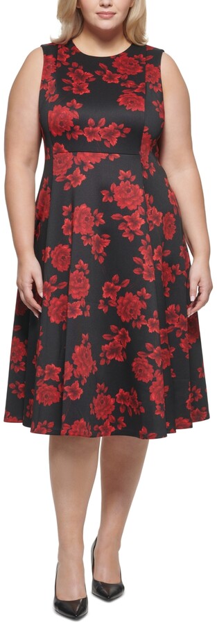 calvin klein black dress with red flowers