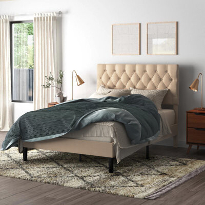 Mercury Row Low Profile Linen or Faux Leather Upholstered Bed - ShopStyle