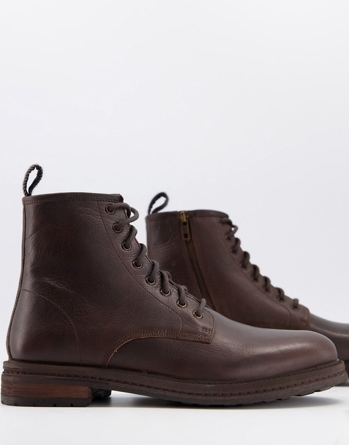 Walk London wolf lace up boots in brown leather - ShopStyle