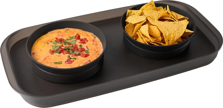 Made Smart madesmart Dipware Family-Style Dual Serving Tray, Stackable & Detachable 2-Bowl Tray, Side-Dish, Each Bowl Holds up to 32 fl oz, Dishwasher & Microwave Safe, Carbon