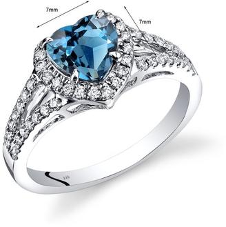 Ice 1 8/9 CT TW London Blue Topaz and Diamond 14K White Gold Heart Shaped Halo Ring