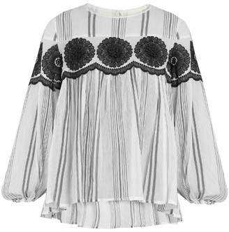 Muveil Floral-embroidered striped cotton-gauze top