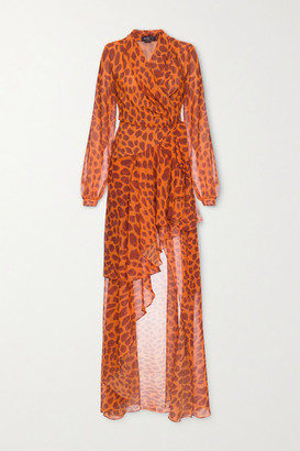 PatBO Margot Ruffled Printed Chiffon Wrap Maxi Dress - Orange
