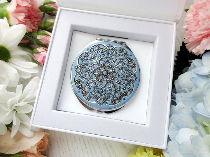 Etsy Classic Silver Bridal Compact Mirror | Large Unique Wedding Gift