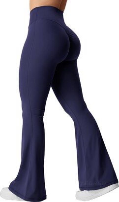 YEOREO Kalie Flare Scrunch Leggings for Women V Cross Waist Bell Bottom  Yoga Pants Tummy Control Bootcut Workout Leggings - ShopStyle