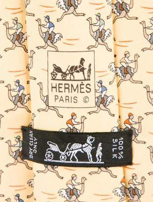Hermes Ostrich Print Silk Tie