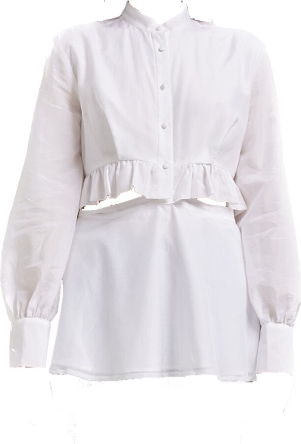 Margot the Brand Women's Bradley Ruffle Button Up Shirt White