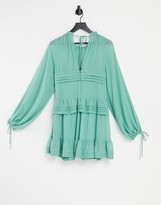 Thumbnail for your product : Ever New tiered lantern sleeve mini dress with frill detail in sage green