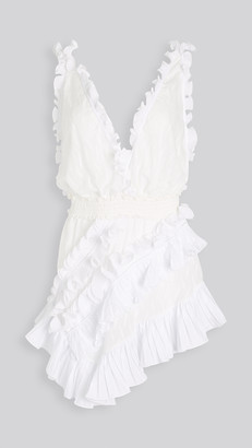 CHIO Asymmetrical Embroidered Ruffle Dress