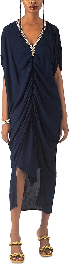 Busayo Olami Pearl Trim Asymmetric Midi Dress