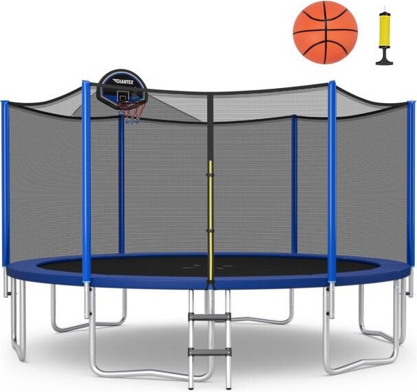 Slickblue Outdoor Recreational Trampoline with Enclosure Net - Blue, Black