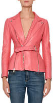 Thumbnail for your product : Alexander McQueen Peak-Lapels Belted Zip-Front Leather Moto Jacket