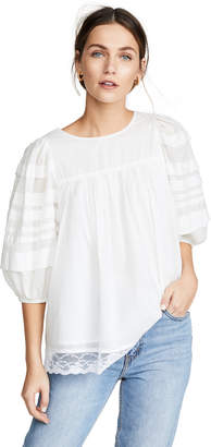 Clu Lace Contrast Blouse with Puff Sleeves