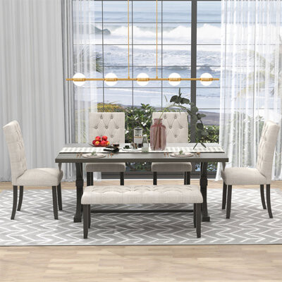 Rosalind Wheeler 6-Piece Farmhouse Dining Table Set 72" Wood ...