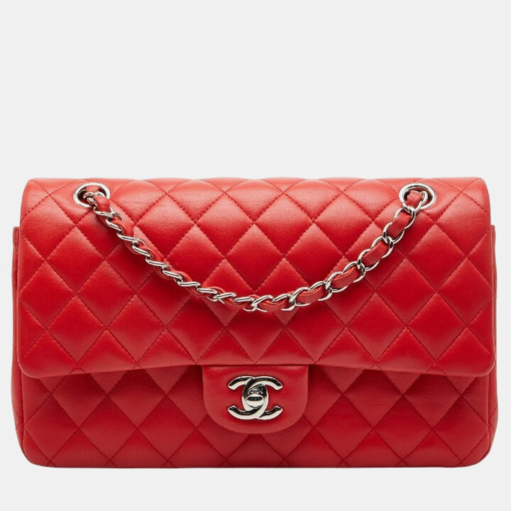 Chanel Matelasse 25 Coco Mark Double Flap Chain Shoulder Bag In Red Lambskin