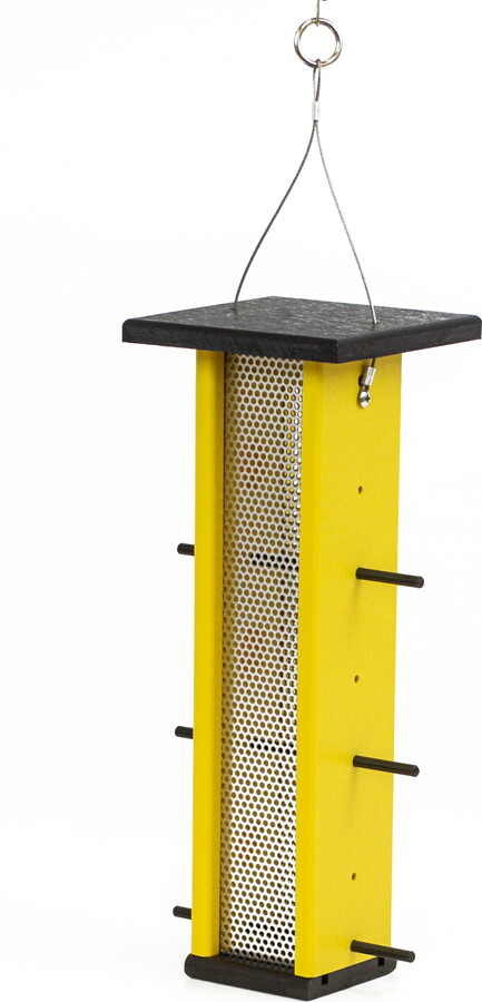 Outdoor Leisure Products Model GM6-1BKY Finch Bird Feeder Made with High Density Poly Resin Finished in Yellow and Black
