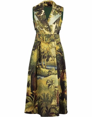 Oscar de la Renta Printed Sleeveless Trench Dress