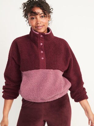 Old Navy Long-Sleeve Oversized Two-Tone Sherpa Sweatshirt for Women -  ShopStyle