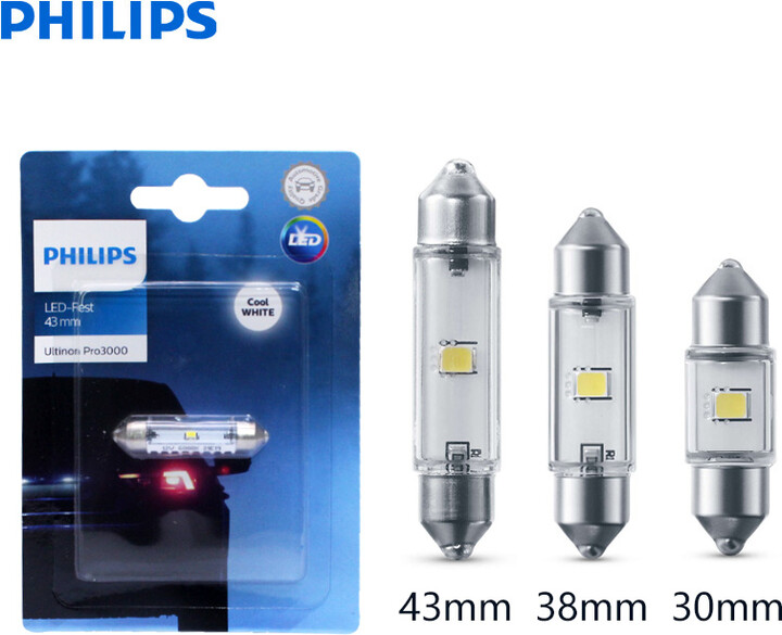 Philips LED C5W 30mm 38mm 43mm Festoon Fest Light Ultinon Pro3000 6000K Cool White Car Plate Side Interior Read Door Lamp 1x