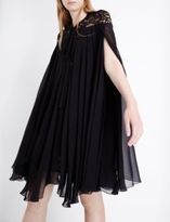 Thumbnail for your product : Elie Saab Cape-sleeve floral-lace and silk-blend dress