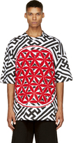 Thumbnail for your product : Kokon To Zai Black & White Motif Red Terry Patchwork T-Shirt