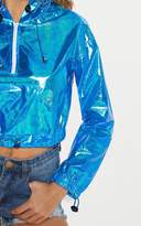 Thumbnail for your product : PrettyLittleThing Blue Cropped Iridescent Pocket Detail Rain Mac