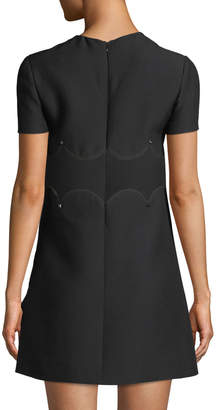Valentino Short-Sleeve Crepe-Couture A-Line Dress w/ Rockstud Waist