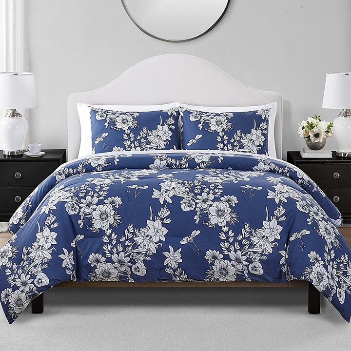 blue floral queen comforter set