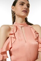 Thumbnail for your product : Karen Millen Linen Mix Cold Shoulder Ruffle Dress
