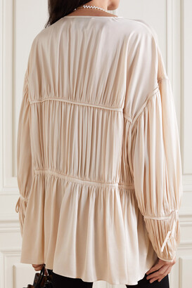 TOVE Zoe Tie-front Gathered Silk-blend Blouse - Cream