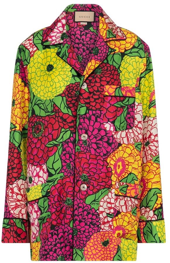Gucci x Ken Scott floral silk shirt - ShopStyle Long Sleeve Tops