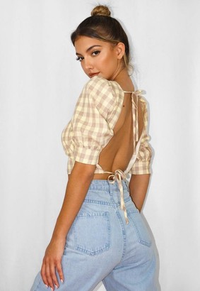 Missguided Tall Yellow Gingham Plaid Tie Back Crop Top
