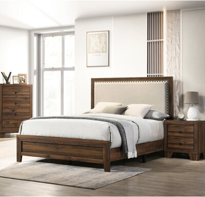 Lark Manor Chic Bed With Upholstered Headboard And Solid Wood Anchor Elegant Fabric In Finish