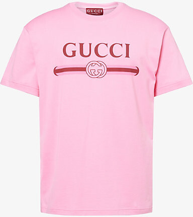 Gucci Mens Pink/Mc Logo-Print Relaxed-Fit Cotton-Jersey T-Shirt Xl