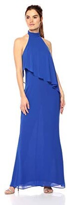 Laundry by Shelli Segal Women's Chiffon Halter Gown with Asymmetrical Popover