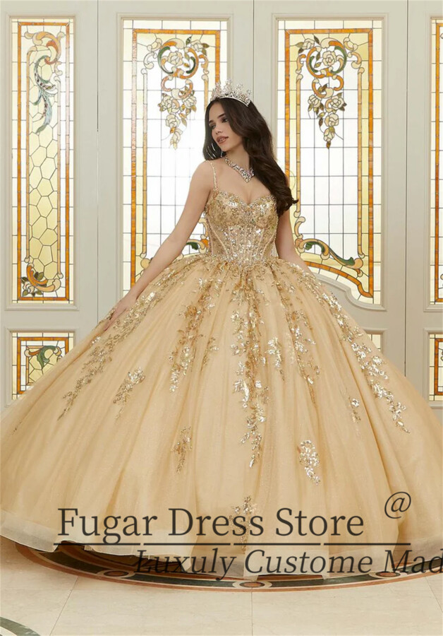 ZHUOFU Luxurious Sparkle Diamant Crystal Beading Quincenara Dresses Tulle Applique Detachable Back Bow Ball Gown vestidos de 15 años