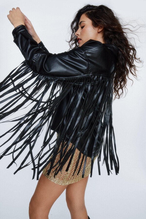 fringe sleeve leather jacket