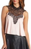 Thumbnail for your product : Charlotte Russe Crocheted Lace Mock Neck Halter Crop Top