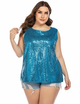 IN'VOLAND Women's Plus Size Glitter Sequin Tank Top Sleeveless Sparkle Shimmer Shirt Tops Camisole Black 20W
